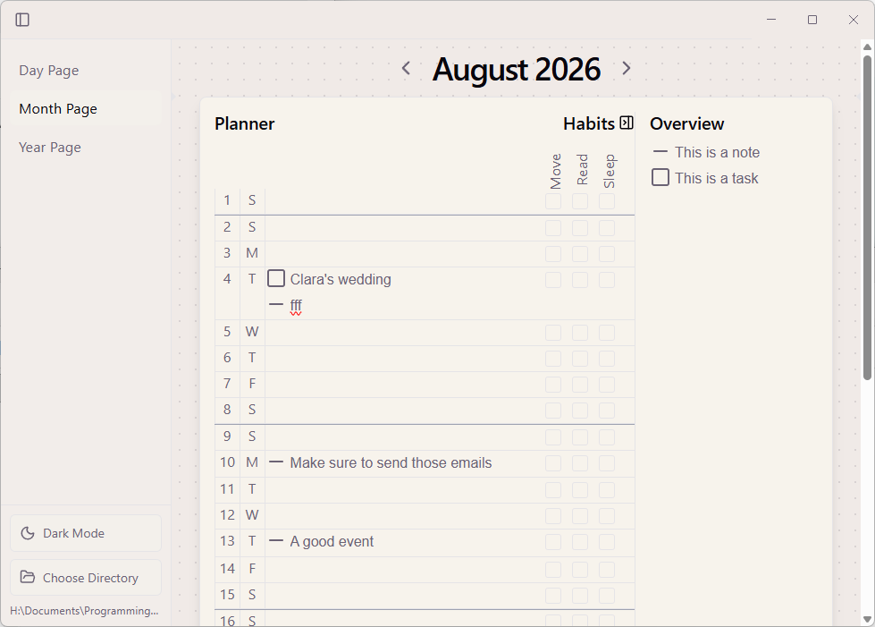 Jott.it desktop planner showing tasks and habits